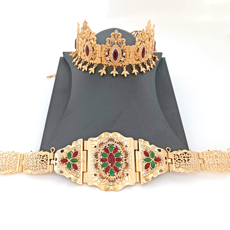 Marokkaanse Vrouwen Bruiloft Sieraden Set Abaya Taille Keten Gown Gown Riem Bruids Haar Sieraden Moslim Nationale Wedding Bijoux 2022: set  3