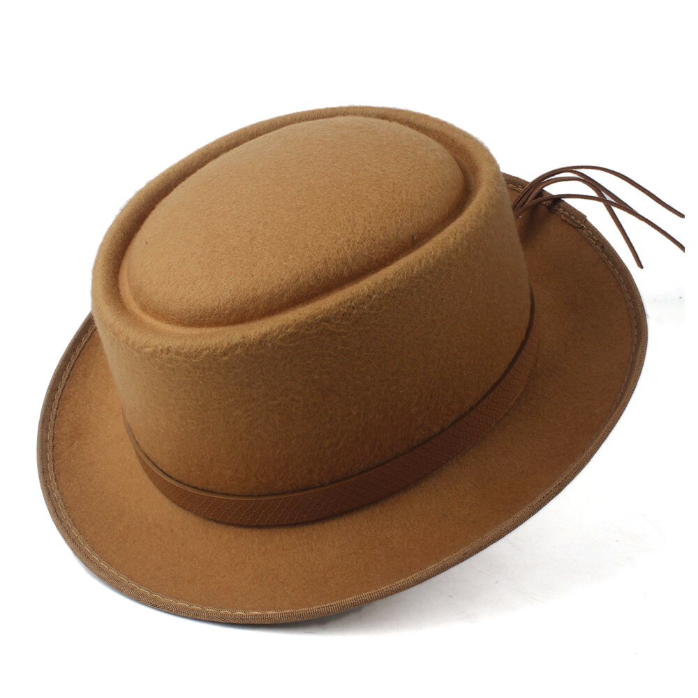 Sombrero de tarta de cerdo para mujer, sombrero Fedora de iglesia para hombre, sombrero plano de lana, Trilby, sombrero fascinador, tamaño 58CM,: Khaki