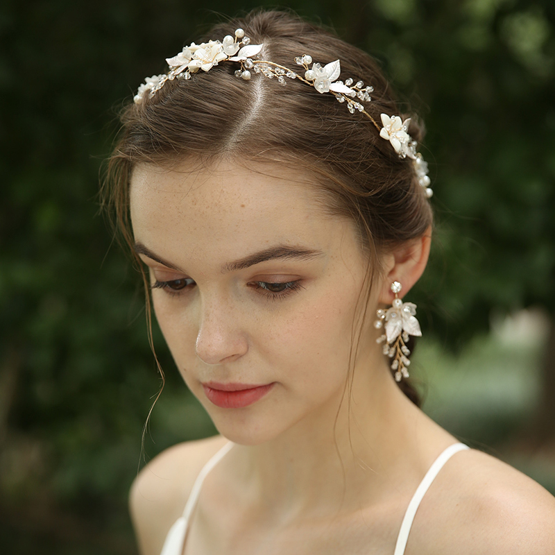 Delicate Bloemen Bruiloft Bruids Hoofdband Haar Wijnstok Bladgoud Hoofddeksel Hand Wired Vrouwen Haar Tiara Accessoires