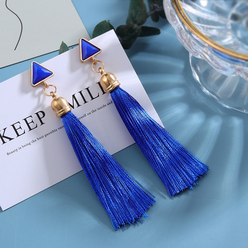 Bohemian Tassel Earrings for Women Cotton Silk Fabric Long Fringe Dangle Earrings Party Female Jewelry