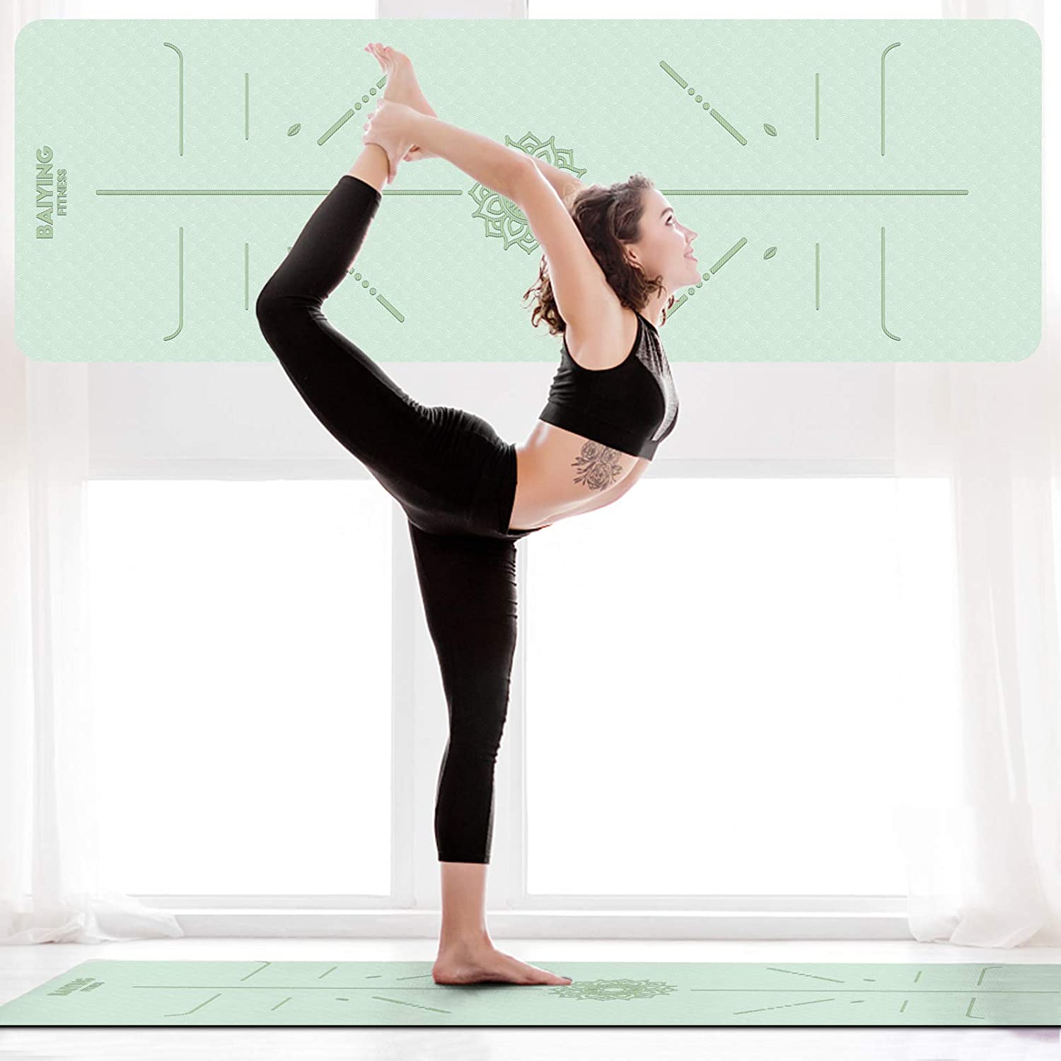 BAIYING Esterilla Yoga, TPE Antideslizante Colchoneta de Yoga para Entrenamiento en casa y Gimnasio Ejercicio, Esterilla Fitness para Yoga, Pilates, Deporte, 183mm x 61mm x 6mm