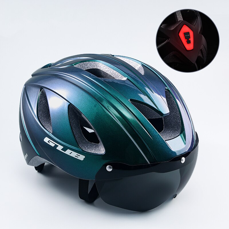 GUB-casco de bicicleta de carretera para hombre y mujer, con luz trasera integrada, gafas de seguridad, equipo de ciclismo: Gradient blue