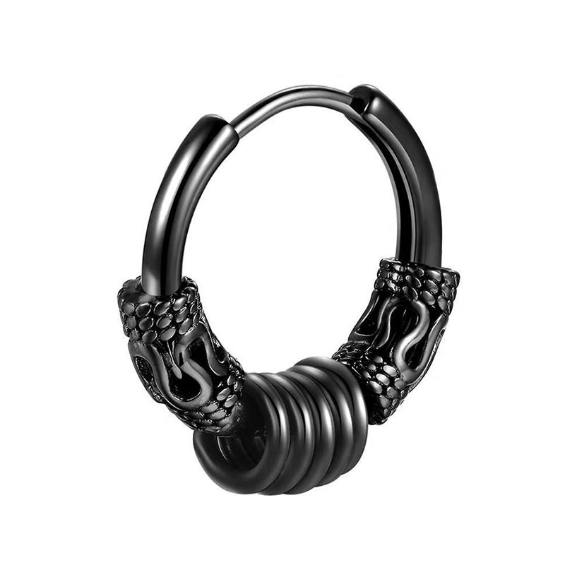 Hip Hop Black Dragon Totem Stud Earrings For Men Punk Small Circles Hoop Earring Trendy Gothic Jewelry