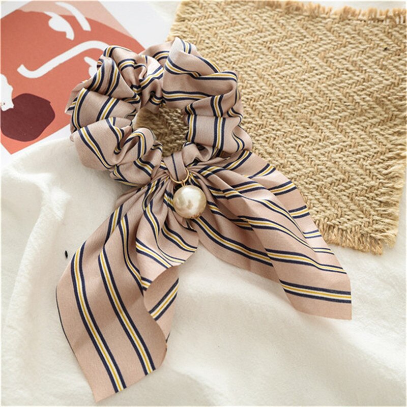 Sommer hestehale tørklæde elastisk hårreb til kvinder hår sløjfer scrunchies hårbånd med blomsterprint bånd hårbånd: 15