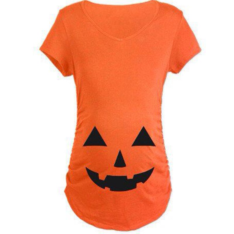 T-shirt de maternité drôle pour les femmes enceintes vêtements 3XL hauts Halloween citrouille vêtements de grossesse T horreur Halloween de fête