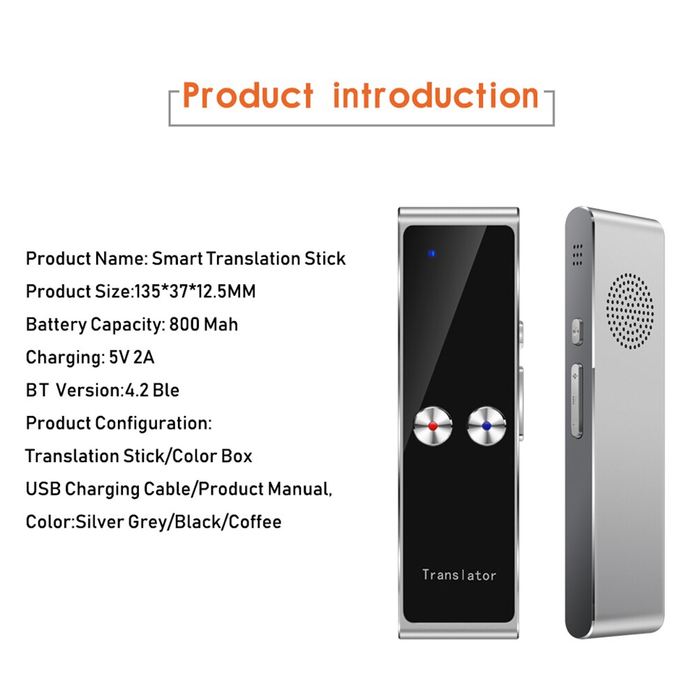 T8 stemme oversætter bærbar smart bluetooth stemme oversættelse i realtid oversættelse af flere sprog til 68 sprogindlæring