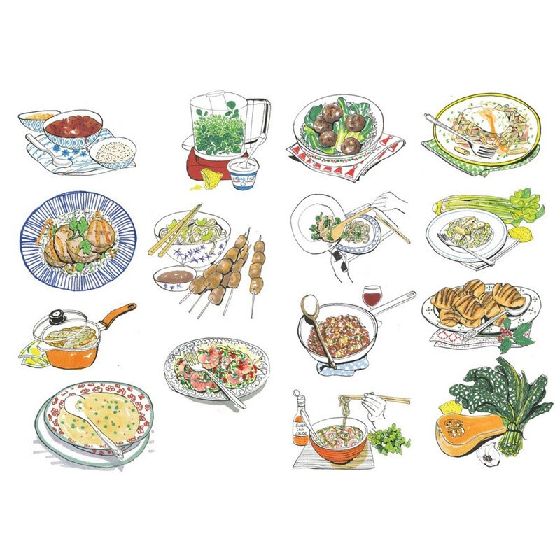 1 PCS Yummy Dinner Dishes Korean Precut Decoration Stickers Desk Organizer School Supplies Office Accessories: PK222