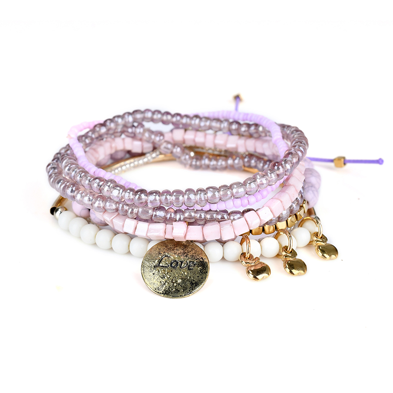 Bracelets à perles multicouches pour femmes, style bohème, couleur bonbon, bijoux avec lettres, pour petite amie, Bracelet à breloque d'amour