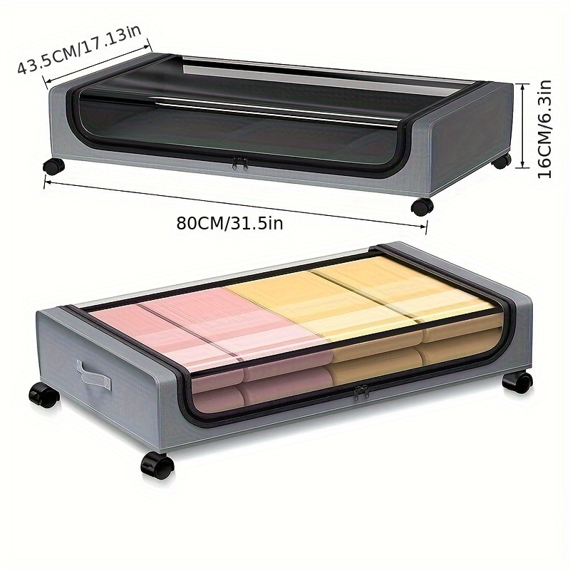 Caixa de armazenamento de roupas debaixo da cama, garra impermeável, cremalheira de armazenamento de pó, adequado para cobertores e colchas