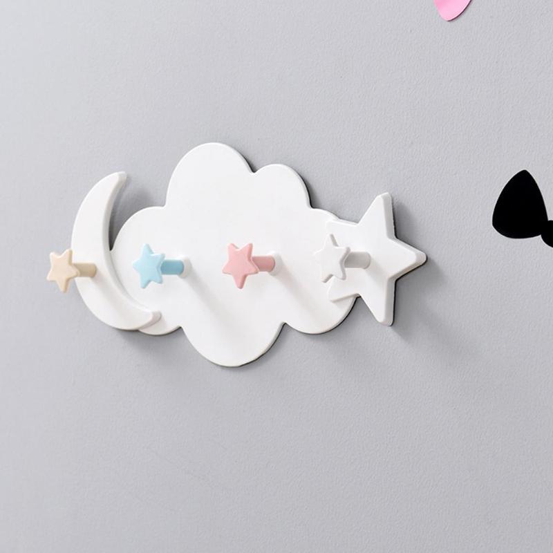 Colgadores creativos en forma de Luna y nube, colgador para llaves montado en la pared, colgador para llaves, colgador para toallas y abrigos autoadhesivo