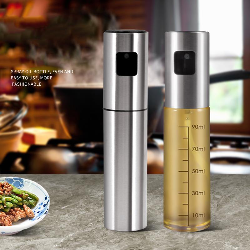 Kitchen Oil Can Spray Fitness Dispensing Oil Can Portable Stainless Steel Scaled Dispensing Bottle Seasoning Bottle Cooking Tool