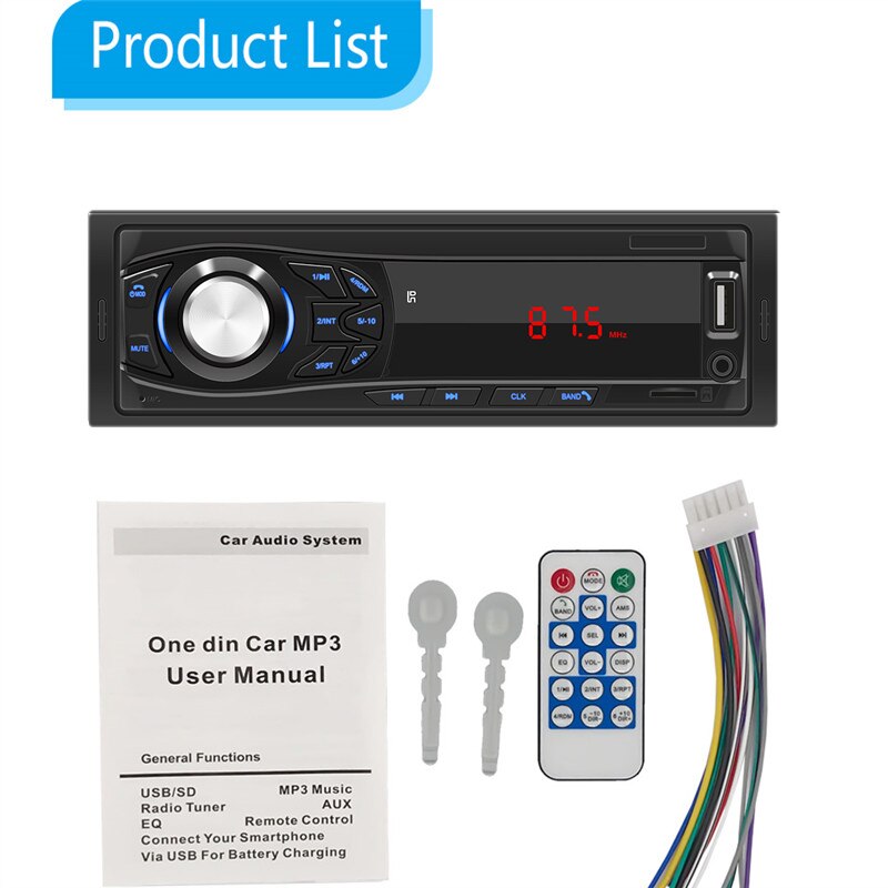 Car Bluetooth Autoradio Stereo Radio FM Aux Input Wireless Audio Receiver TF USB 12V In-dash 1 Din Handsfree MP3 Player With MIC: A38 MP3 Player only