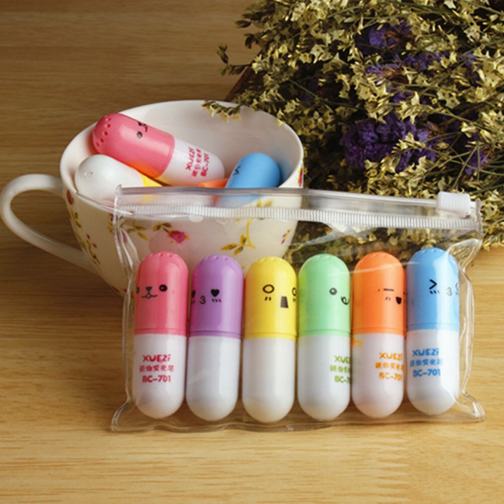 Stylos fluorescents Pastel pour dessin, 6 pièces/paquet, peinture, surligneur, visage souriant, pour étudiants, papeterie Portable, école et bureau