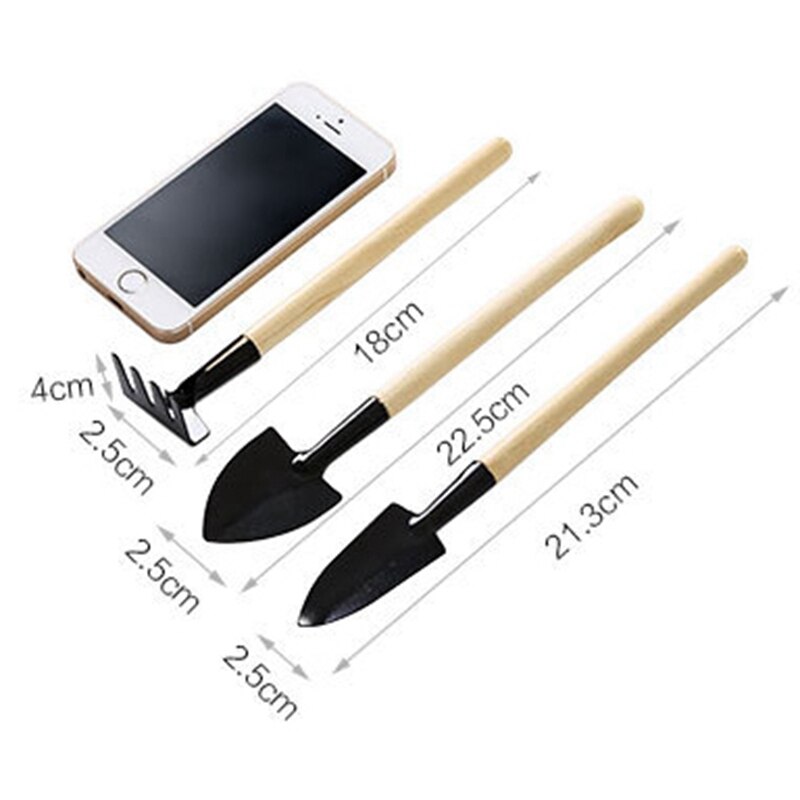 3Pcs Mini Wood Handle Metal Head Gardener Garden Hand Tool Kit Plant Gardening Shovel Spade Rake Trowel