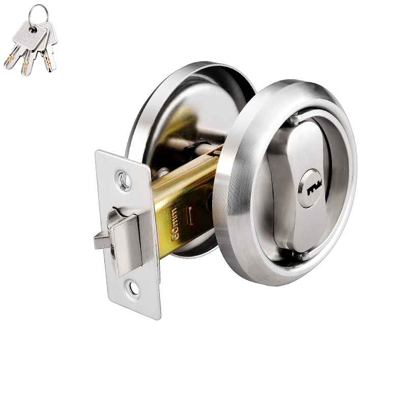 Stainless Steel Double-Sided Pull Ring Lock With Key Sliding Door Lock Invisible Door Lock Multiple Types Available: Brown