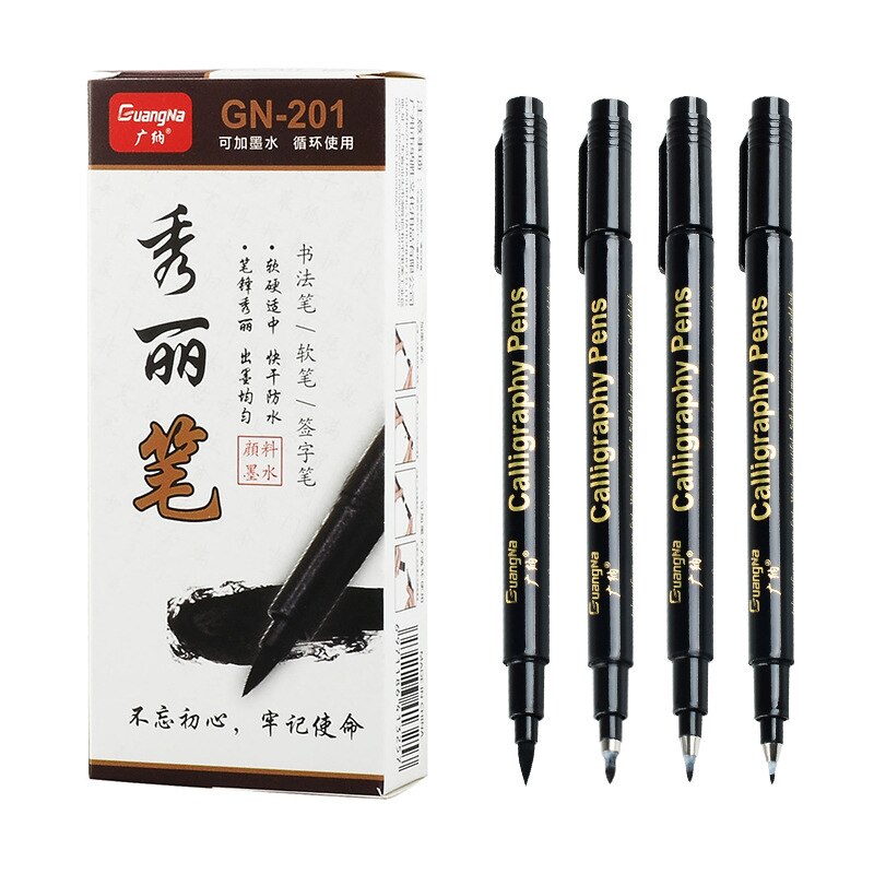 4pcs Calligraphy Pen Set Quick-dry Refillable Waterproof Pigment Ink for Beginners Writing Signature Drawing Lettering Art F802