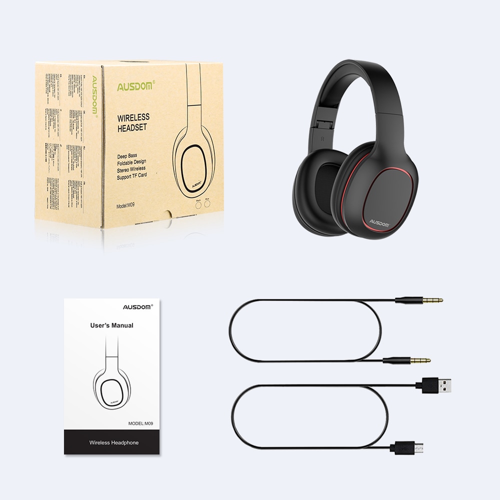 AUSDOM M09 Over-Ear Stereo Wired Wireless Bluetooth Headphone V4.2 Foldable Bluetooth Headset With Mic Support TF Card