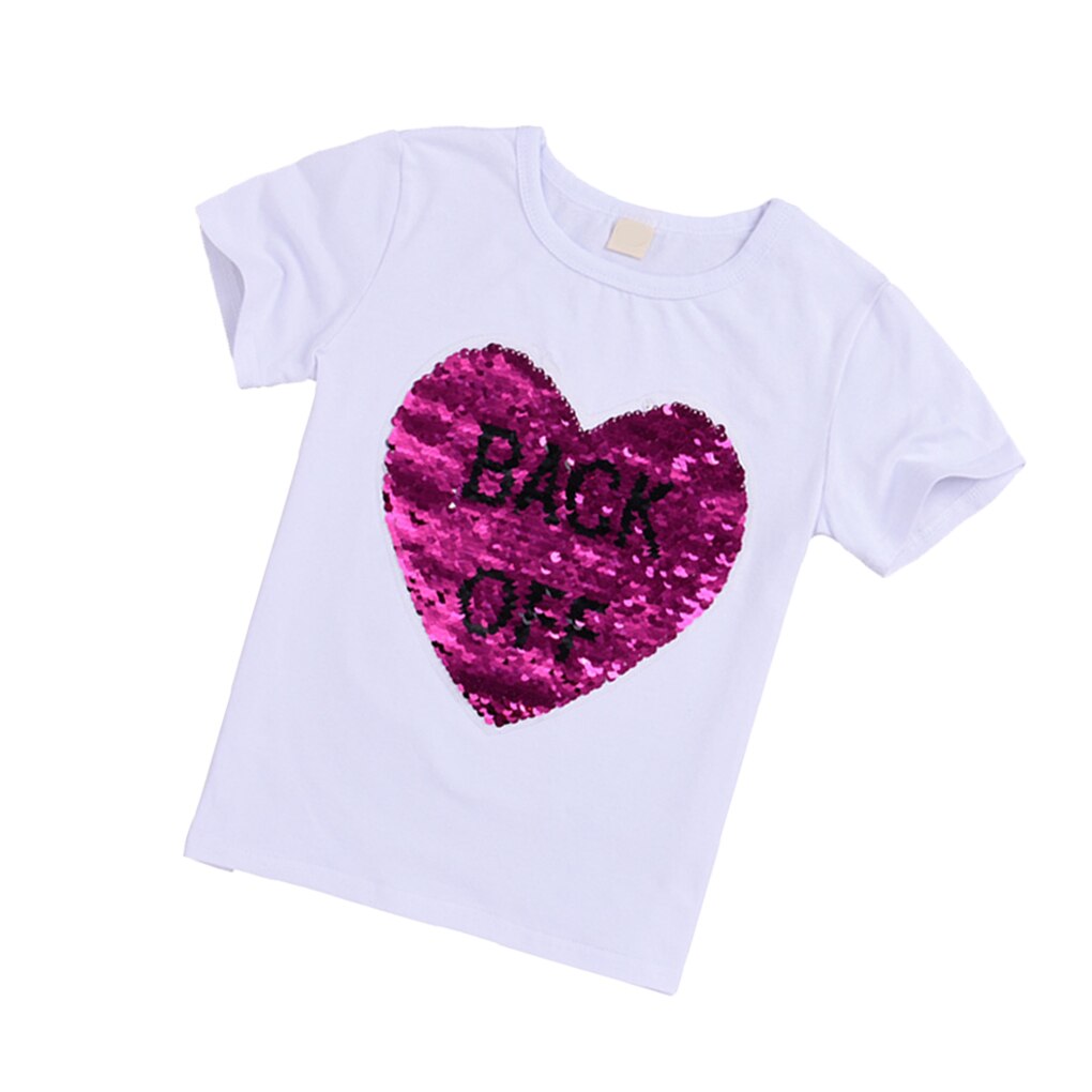 Flickor paljetter t-shirt baby härliga tjejer tecknad topp kort barn kortärmad scoop neck sommar topp som andas