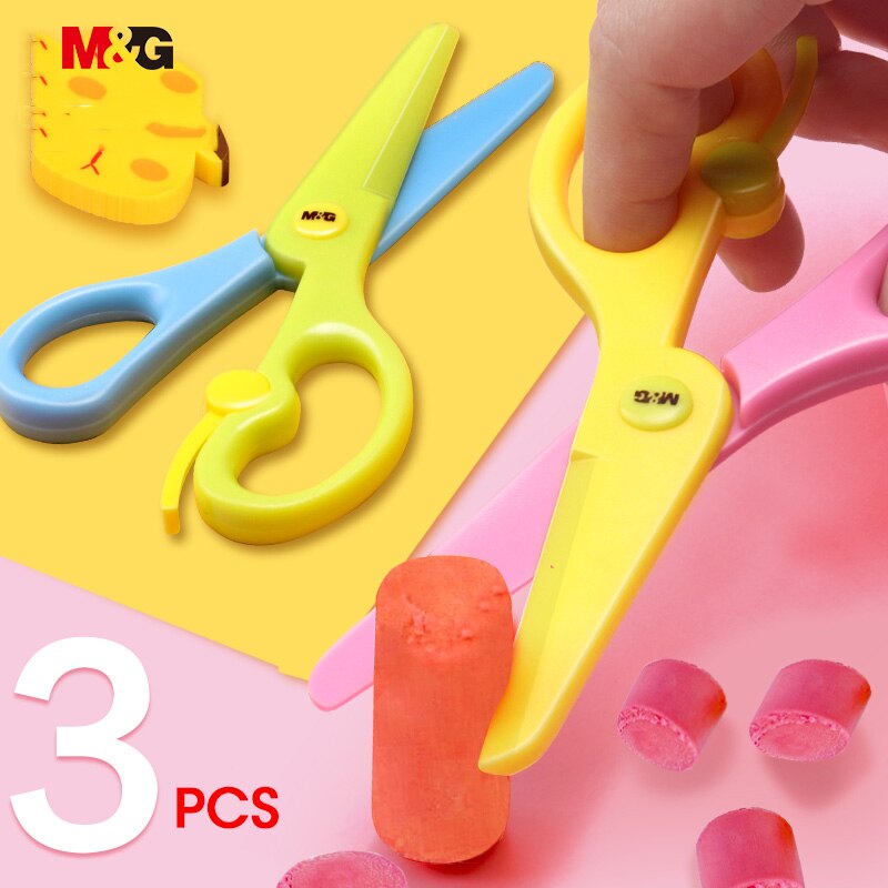 M&G SAFE Plastic Kids Scissors Children Flower Cutting Mini Andstal Paper Scissor Folding Craft Scissor for School Supplies
