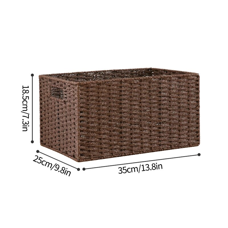 cestas de almacenamiento cajas mimbre organizacion Cesta de almacenamiento tejida grande, organizador de juguetes para aperitivos, armario, caja organizadora de ropa, organización del hogar: Brown M 35x25x18cm