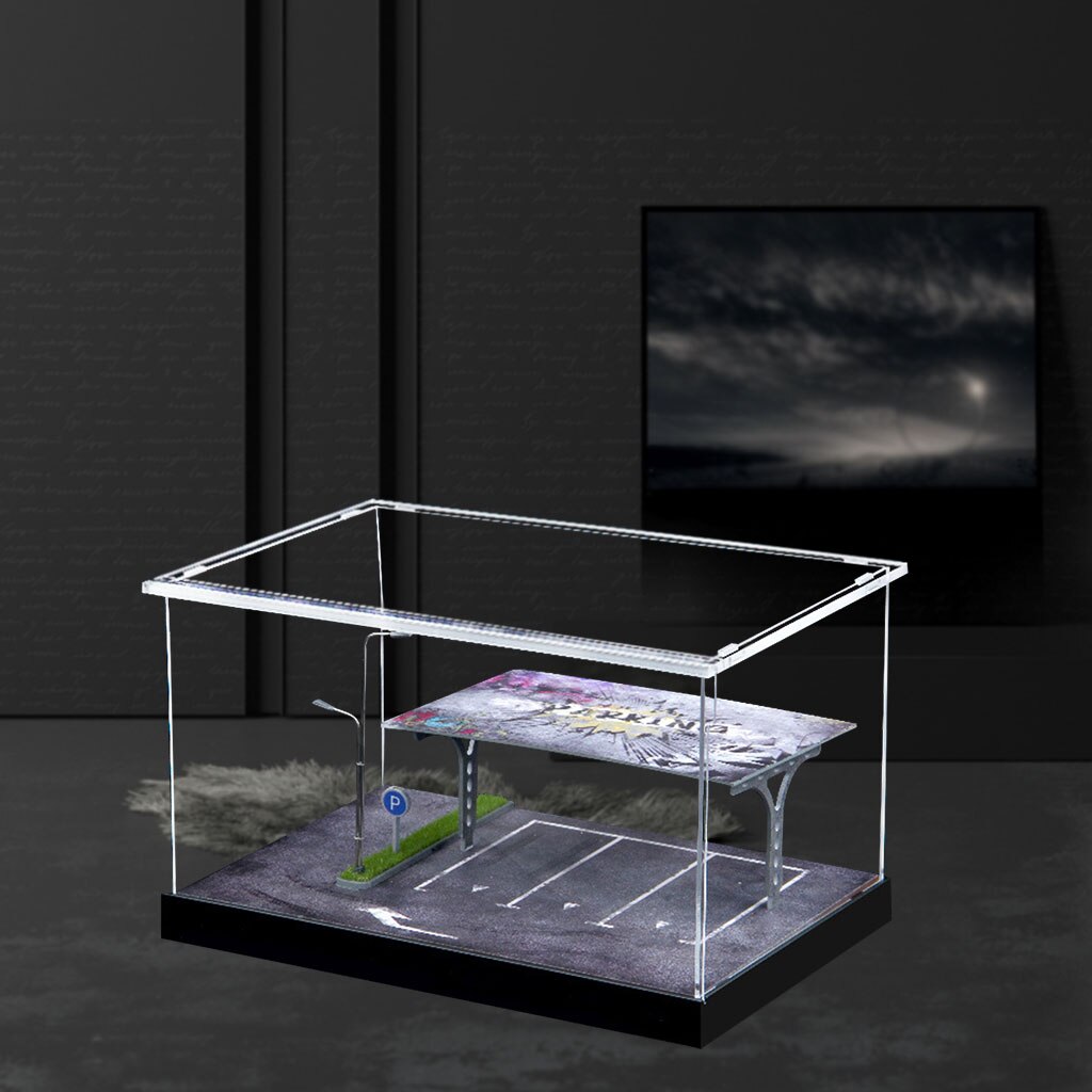 1/64 Scale Simulation Parking Lot Transparent Display Box Tabletop Countertop Ornaments