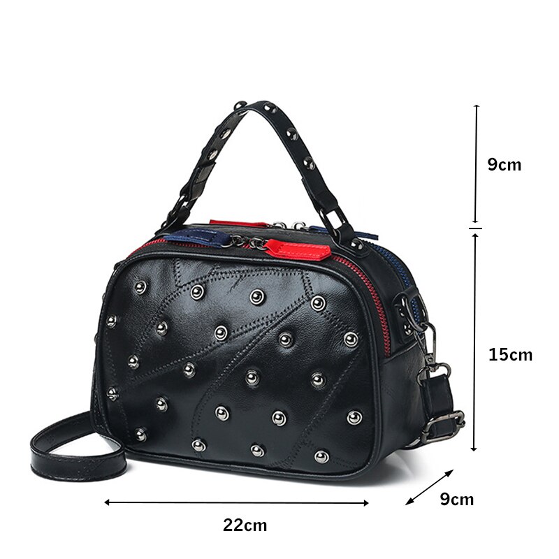 Bolsos de hombro con remaches para mujer, bandoleras cruzadas de piel auténtica, bolsas de viaje pequeñas y suaves