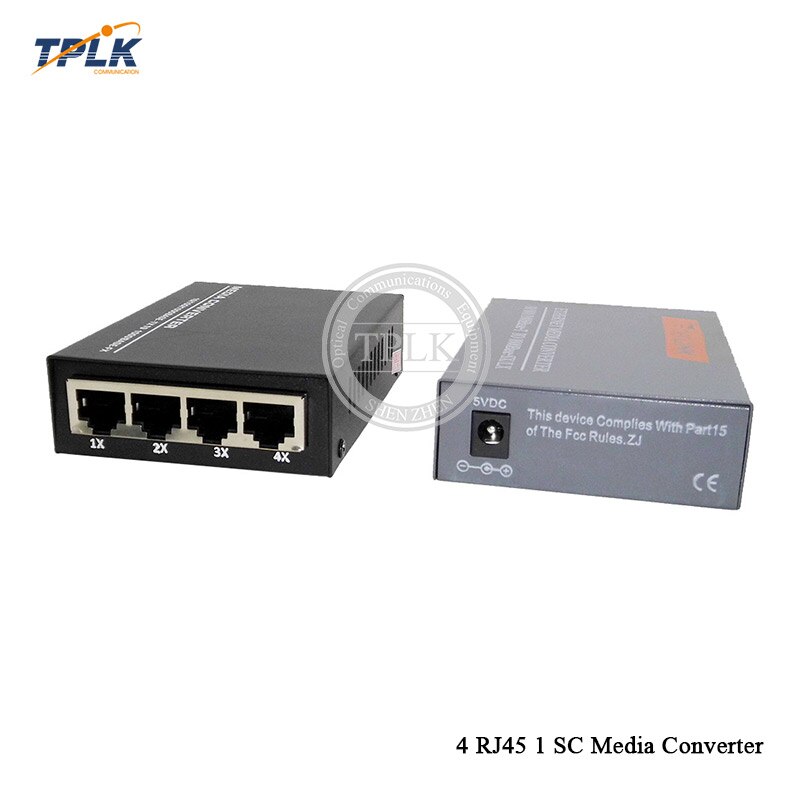 1Pair 1000Base 4 RJ45 1 SC Singlemode Single Media Converter Gigabit Fiber Media Converter Netlink Converter 4 RJ45 Transceiver