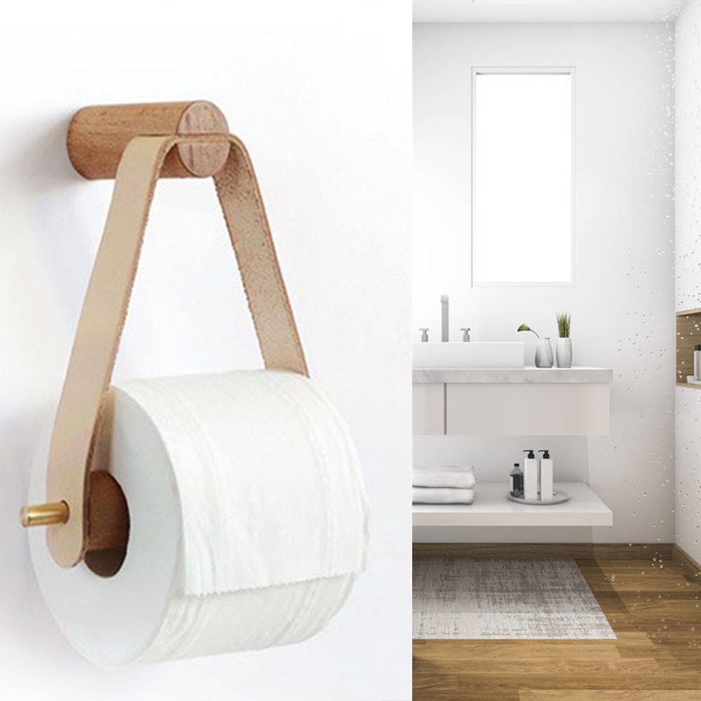 Kitchen Vertical Paper Towel Rack Bathroom Toilet Wooden Pure Copper Wall Paper Roll Holder