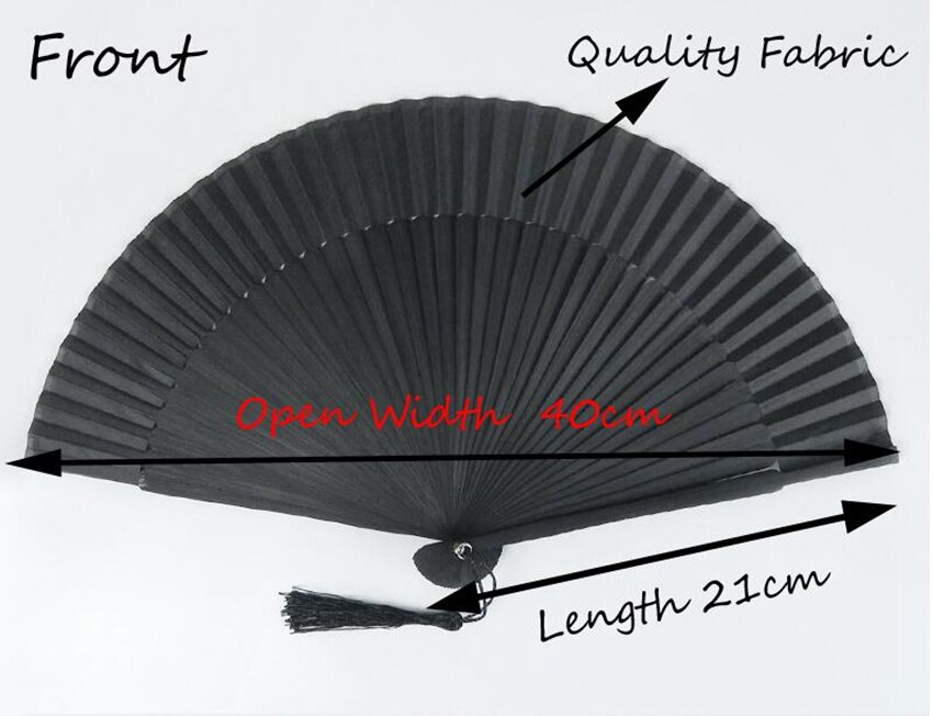 Black Carved Hand Held Folding Fans Bamboo Wood Silk Hand Fan For Events Party Wedding Home Decoration