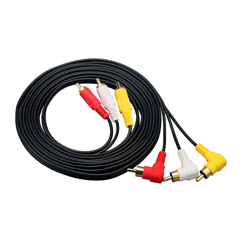 3 RCA Cable - Premium Gold Plated 90 Degree Right Angle RCA Audio / Video Cable 3 Male To 3 Male Composite Video Audio AV Cable