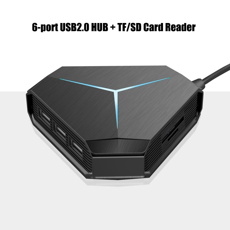 6 Port USB 2.0 3.0 Hub With TF SD Card Reader Mic AUX Cool Light Charging Splitter for Multi-device Desktop Laptop: Style2 Card Reader
