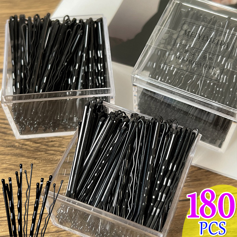 Preto Invisível Bobby Pin, uma linha de grampos de cabelo, Headwear descartável, Metal Waved Hairpins, BB presilhas, Headwear Hairgrips, 30 pcs, 180pcs