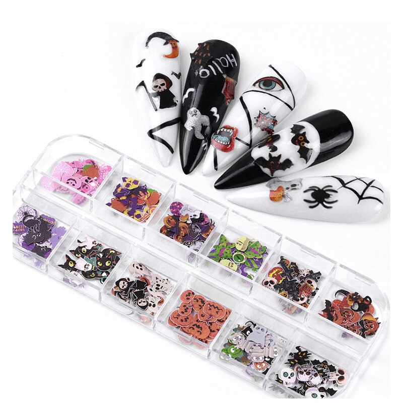 1 Doos 3D Emulatie Vlinder Kleurrijke Bloemen Nail Art Pailletten Mix Halloween Kerst Houtpulp Nail Flake Manicure Decoraties