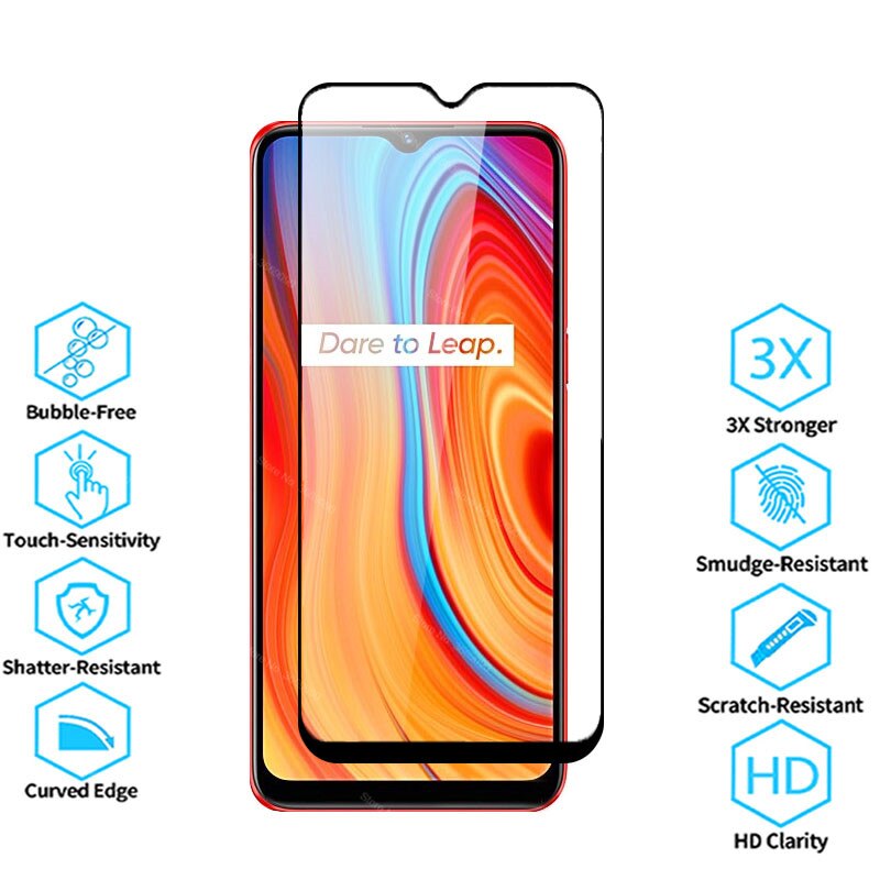 2pcs full cover glass realme c 3 glass screen protector for oppo realme realmi c3 3c phone Protective Film Cover realmec3 6.5''