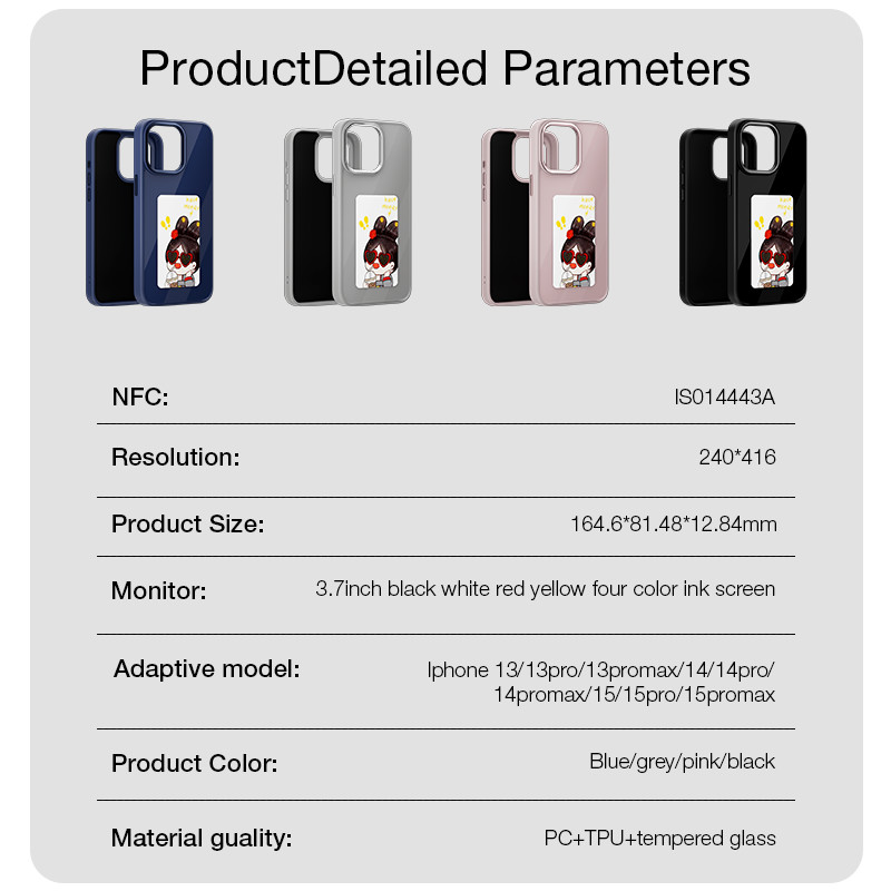 Funda de teléfono con función NFC de nueva tecnología para Iphone 15 14 13 Pro Max, Fundas DIY con pantalla de tinta electrónica, funda de teléfono con dibujos animados para chica, Fundas sin batería