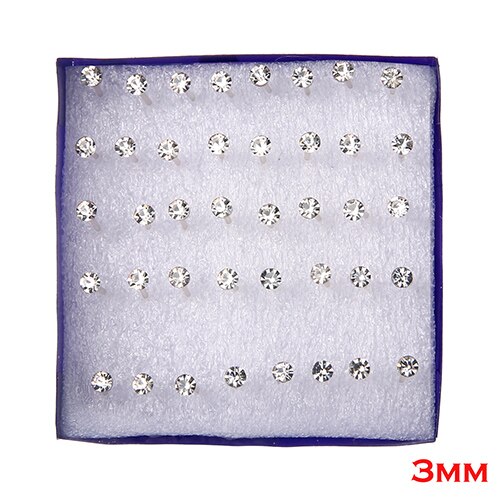 20 Paar/set Vrouwen Girl Rhinestone Crystal Ear Stud Oorbellen Gemengde Stijlen Ronde Kleine Oorbellen Sets Partij Sieraden 2 3 4 5Mm: White-3mm