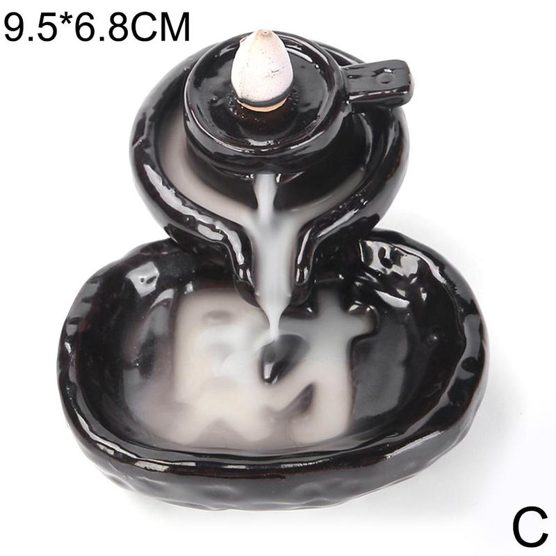 1pc criativo cachoeira queimador de incenso suporte de incenso cerâmica artesanal backflow queimador de incenso decoração cones: C