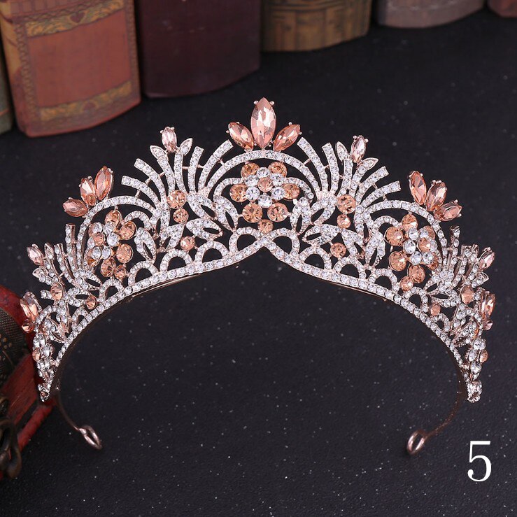 Arancione di Cristallo Da Sposa Strass Oro Corona Sposa Diademi e Corona Copricapo Accessori Per Capelli Per Le Donne Da Sposa Da Sposa: 5
