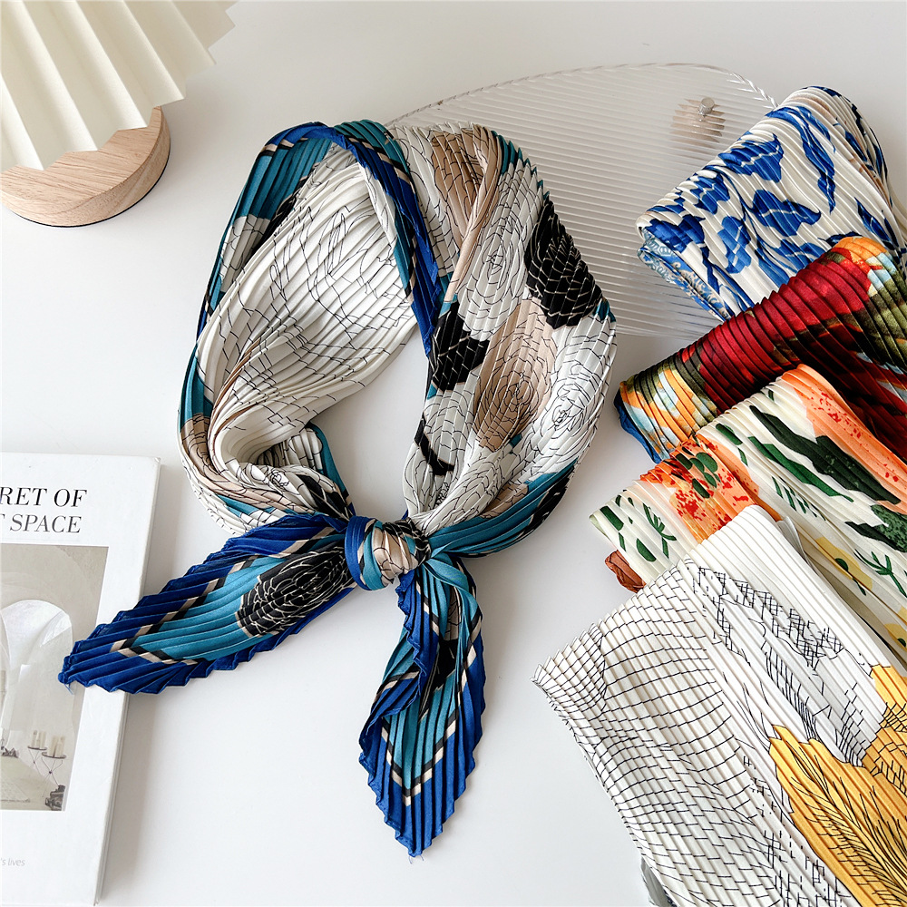 70*70Cm Vouwen Bloemenprint Vierkant Haar Sjaal Bandana 'S Haarband Hoofdband Hoofddoek Hoofddoek Tulband Omslagdoek