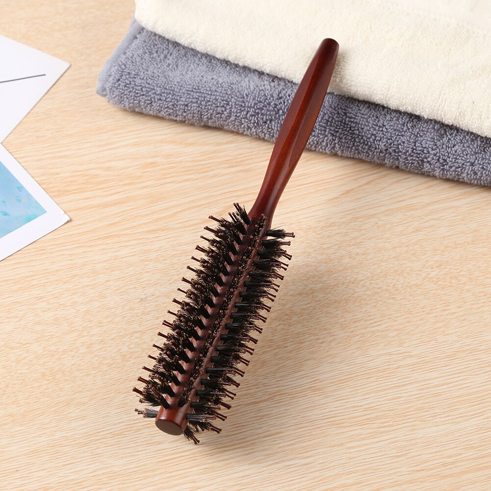 4 Sizes Anti Hair Round Brush Static Wood Boar Bristle Hairdresser Styling Tools Teasing Brush For Hair Curly Comb Hair Brush: 12mm