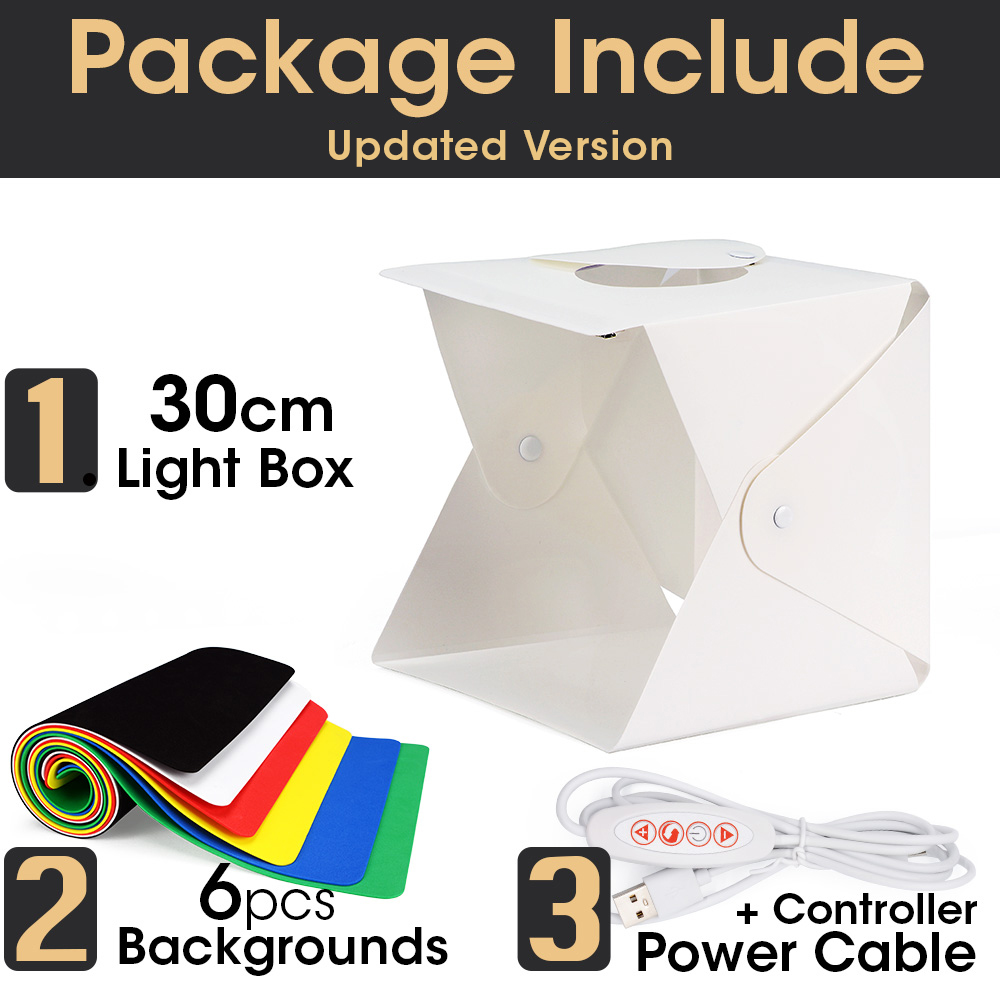 Foldbar lightbox 20cm 30cm 40cm bærbar fotografering fotostudio led softbox baggrundssæt usb mini lysboks til dslr kamera: 30cm grundlæggende version