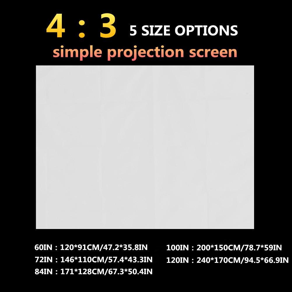 4/3 Fabric Fast Fold Table Hanging Projection Screen Curtain for HD 3D LED Home Theater Smart Movie Projection Screens Display