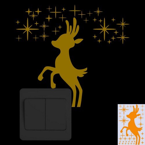 Christmas Reindeer Glow in the Dark Wall Sticker Cute Cartoon Deer Xmas Switch Sticker Shop Window Home Decor Luminous Sticker: OY