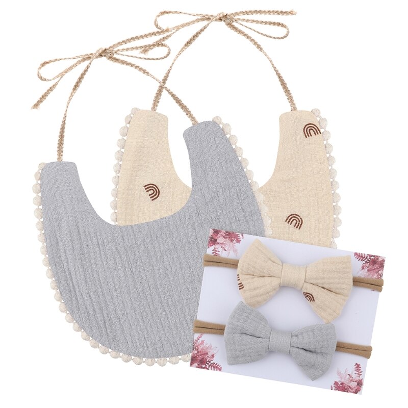 Asciugamano Saliva per bambini CORB con Kit fascia Bowknot 2 pezzi bavaglini per neonati in puro cotone regalo per nuovi genitori: 6