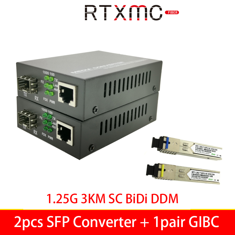 1Pair 1.25G SFP Module SC LC BIDI DDM 1000M SingleMode 20KM Media Converter Transceiver OpticalFiber FTTH Switch POE MC 1G Gigab