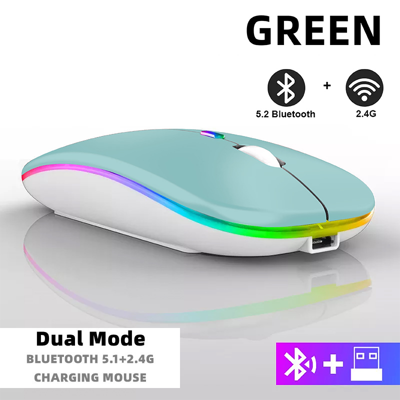 Ratón inalámbrico Bluetooth para tableta, teléfono, retroiluminación RGB recargable, para iPad, PC, portátil, tableta, teléfono, ratón USB de 2,4 GHz: YELLOW