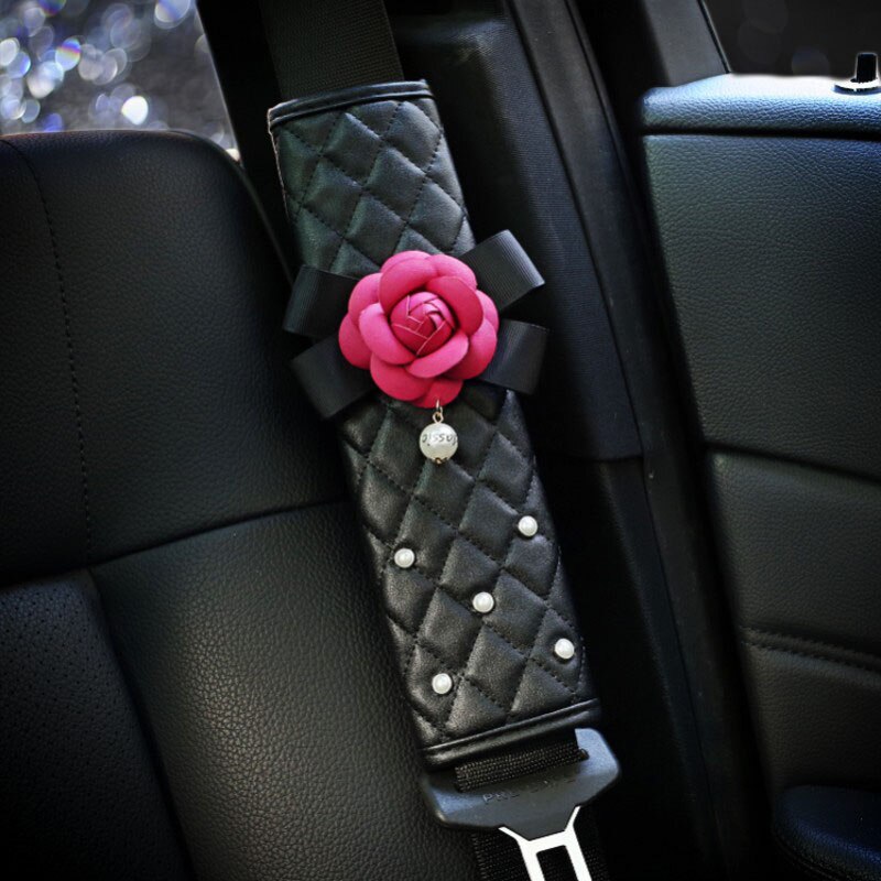 Perle camellia blomst bilbelte deksel skulderputer bilskifter håndbremsedeksler auto interiør tilbehør rose