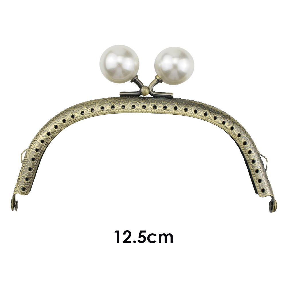 Pearl Flower Pattern Wallet Metal Handle Frame Arc Shaped DIY Clutch Purse Bag Kiss Clasp Lock Handbag Hardware Accessories: 12.5cm