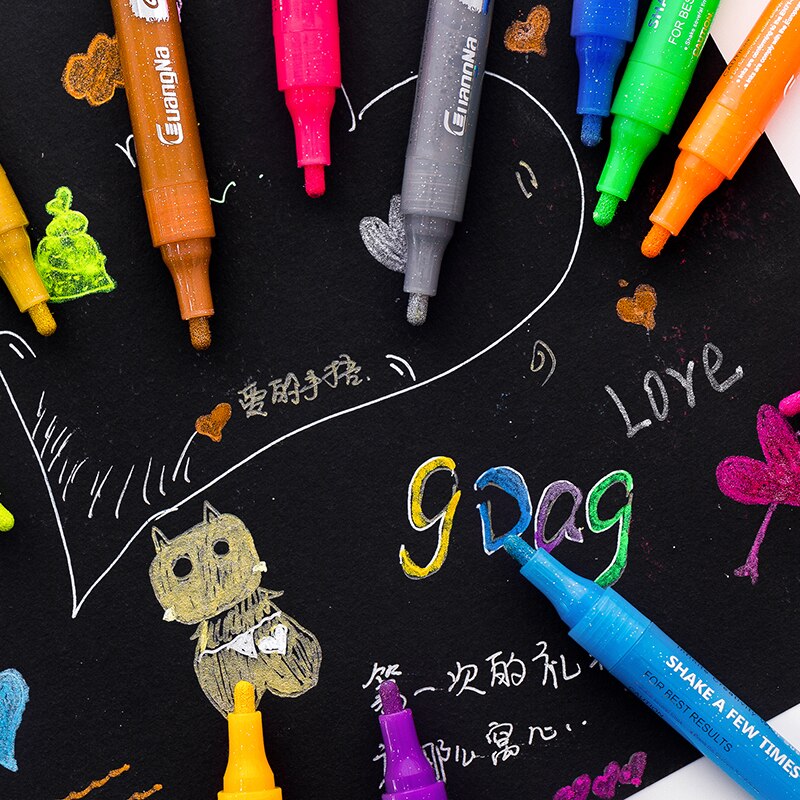 12 Pcs/set Outline Paint Marker Pen Double Line Pen Diy Album Scrapbooking Metal Marker Glitter for Drawing Painting Doodling