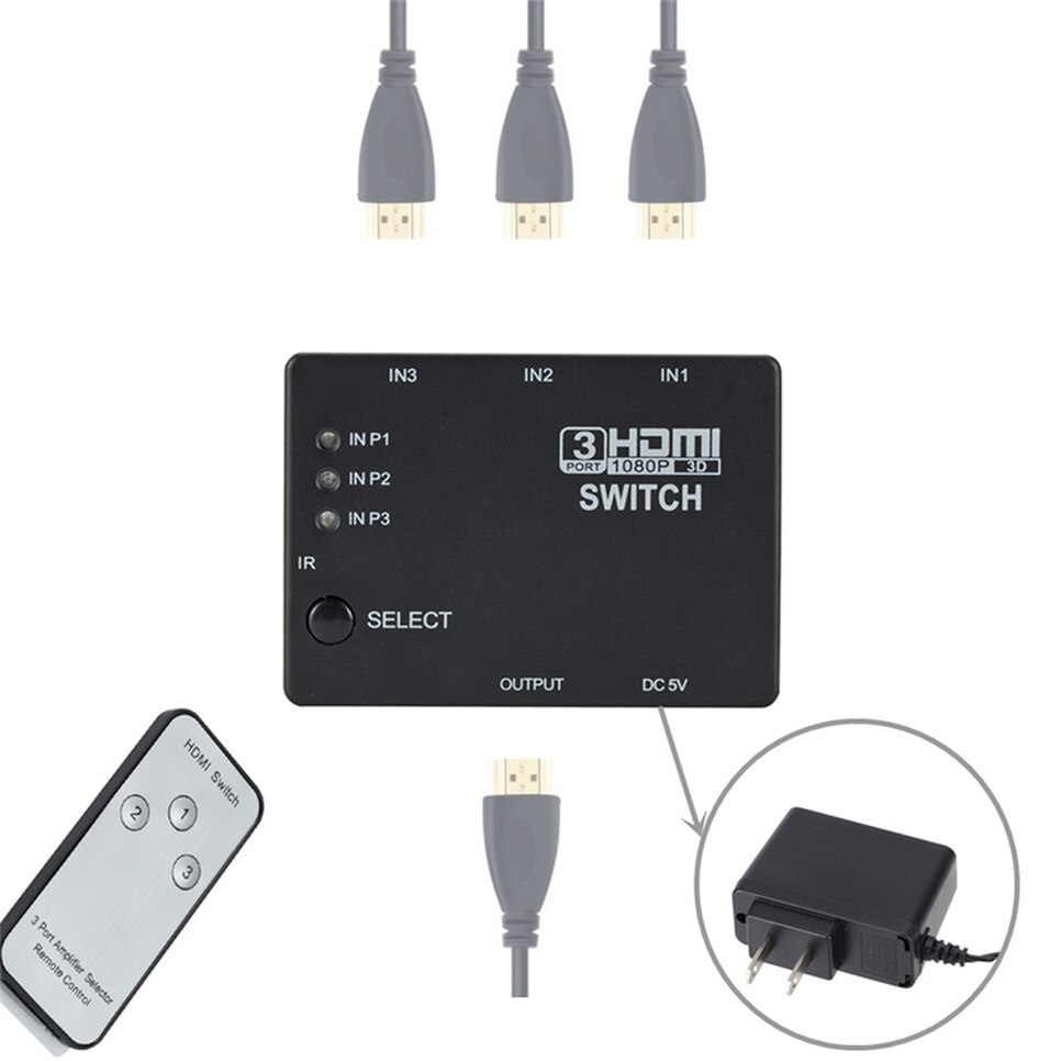 Hdmi Switcher 3 In 1 Out Hub Box Auto Switch 1080P Hd 1.4 Met Afstandsbediening 3in1 Hdmi splitter Voor Projector Hdtv XBOX360 Dvd